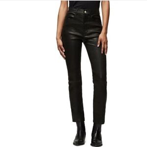FRAME Denim 100% Lamb Leather Black Noir Le Sylvie Slender Straight Leg Pant 28